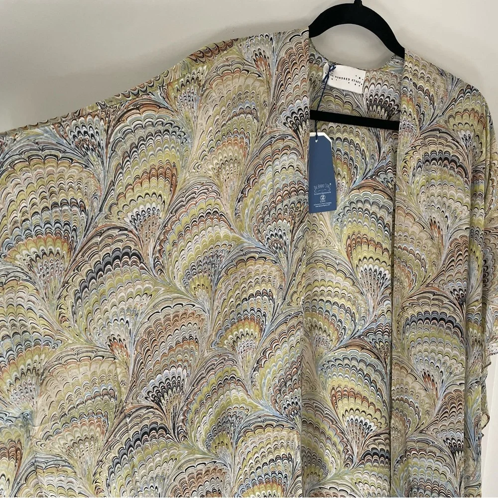 One Hundred Stars Long Kimono Marbled Green - Picture 4 of 8